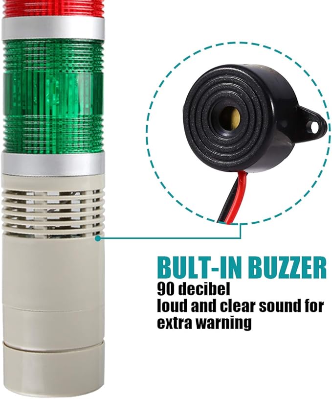 Industrial 1-Layer Stack LED Warning Light with Buzzer for Safety, 110V, 2W, Round, Plastic