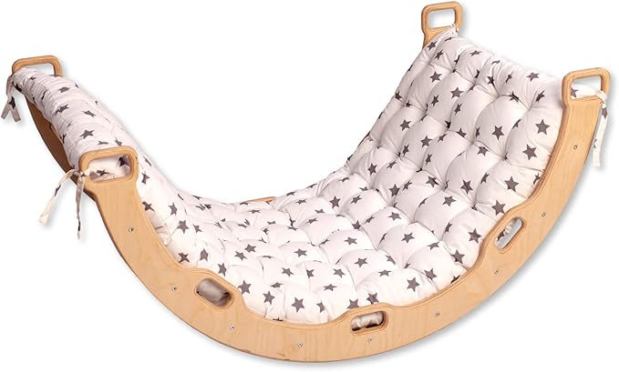 Climbing Arch | Montessori Rocker Arch | Arch with Cosy Pillow | Wooden Climbing Arch with Cushion | Wooden Climbing Arch and Rocker | Indoor Playground Cosy Cushion Rocker (Star)