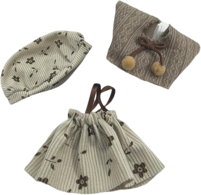 Clothes for 17cm Doll(Clothes Only)– 3-Piece Set Beret Hat, Knitted Vest, and Dress for a Unique Dressed-Up Look – Fashion Handmade Outfit Accessories for Doll