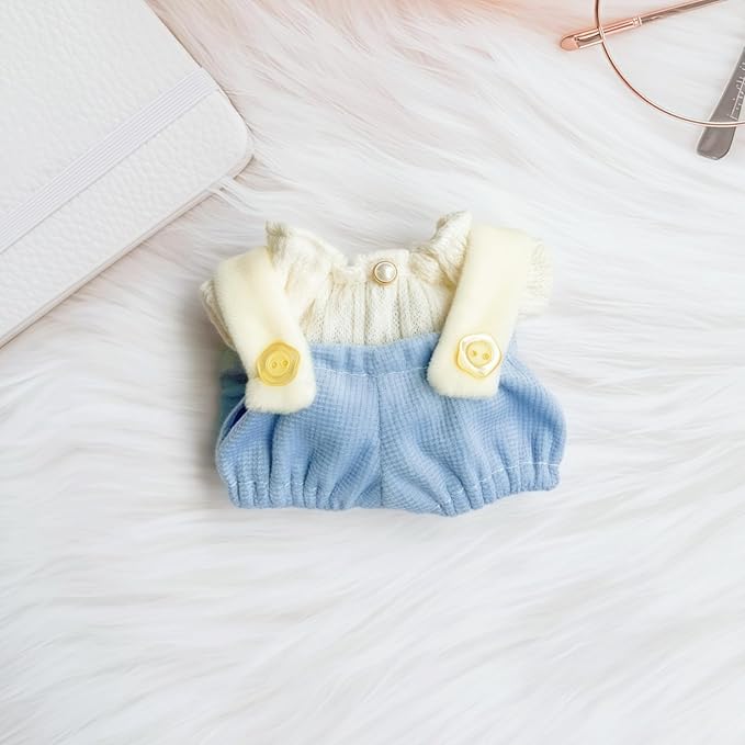 Clothes for Dolls Accessories (No Doll), Cute Outfit Set 2 Pieces Bib Pants for 15 & 17cm Doll Suit, Stylish Dress Up Overalls Doll Clothing Set Replacement Blue