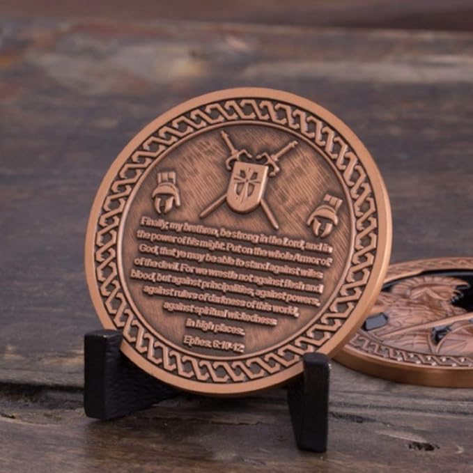 Armor of God Challenge Coin - Antique Copper - Collector's Medallion - Military Coins Designed by US Military Veterans (Pack of 2)
