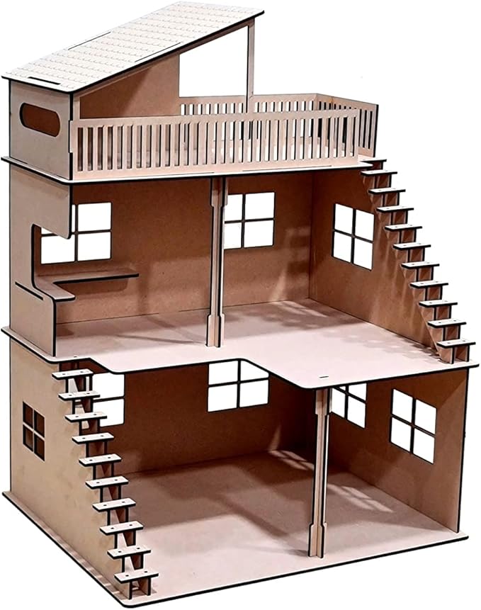StonKraft Wooden Doll House Dollhouse - Home Decor, Construction Toy, Modeling Kit, School Project - Easy to Assemble 3D Puzzle