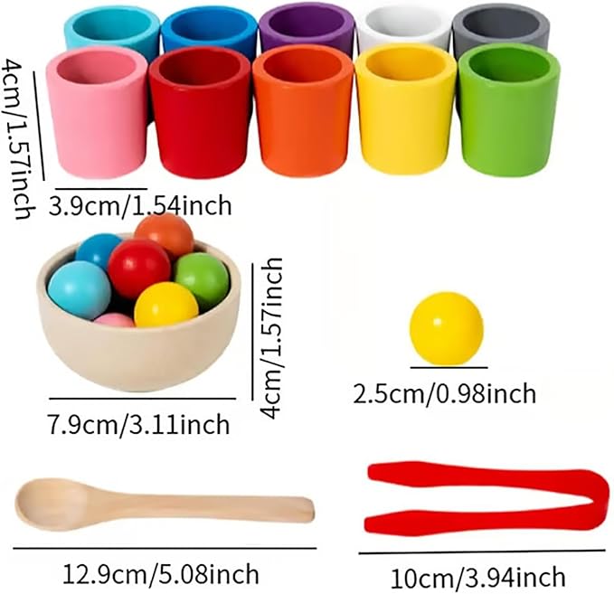 Rainbow Balls in Cups Toddler Toys, Montessori Wooden Color Sorting Toys for Toddlers 1-3, Educational Preschool Learning Game, Fine Motor Skills Montessori Matching Toy for Kids(1pc)