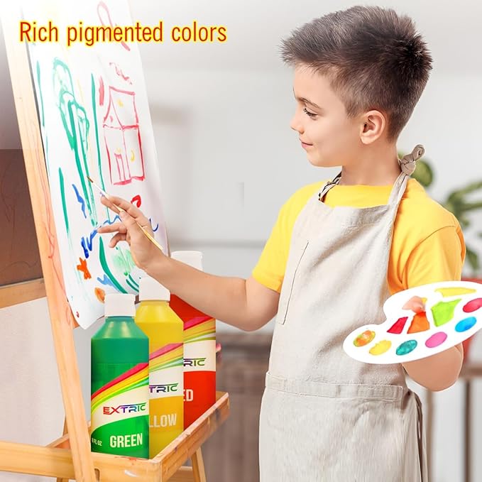 EXTRIC Washable Paint for Kids 6 Color, Non-Toxic Tempera Kid Paint 8 oz Bottles, Vibrant Pigments, Easy-Clean Toddler Paints, Kids Painting Set Arts and Crafts Supplies