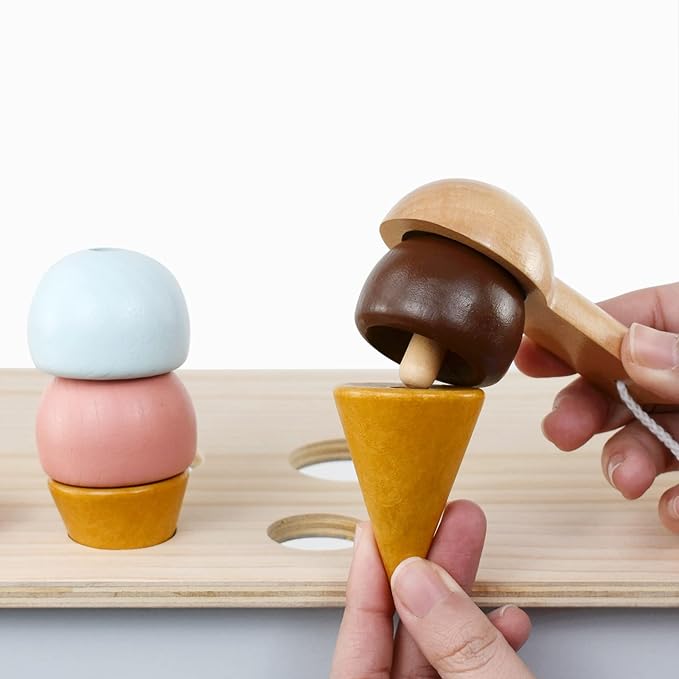 PairPear Wooden Ice Cream Cart for Kids – Toddler Pretend Play Grocery Store Ice Cream Truck Playset Kids Dessert Truck Play Food Kitchen Toys Gift for Boys and Girls 3 Years and up