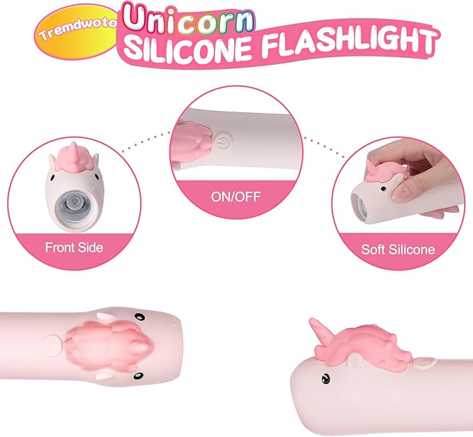 Unicorn Flashlight Rechargeable-2 Pack, Kids Flashlight for Girls and Boys, Unicorn Toys for Girls Age 4-6, Pink Small LED Child Flashlights for Birthday Gifts, Idea for Camping, Outdoor&Home Use