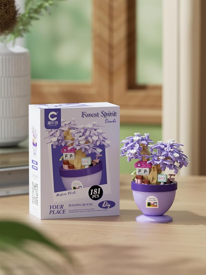 Blue Jacaranda Mini Bonsai Tree Micro Building Set Building Toy Plant Cherry Tree Flower Collection Decor for Home Desk Greenery Decoration Building Blocks DIY Creative Gifts