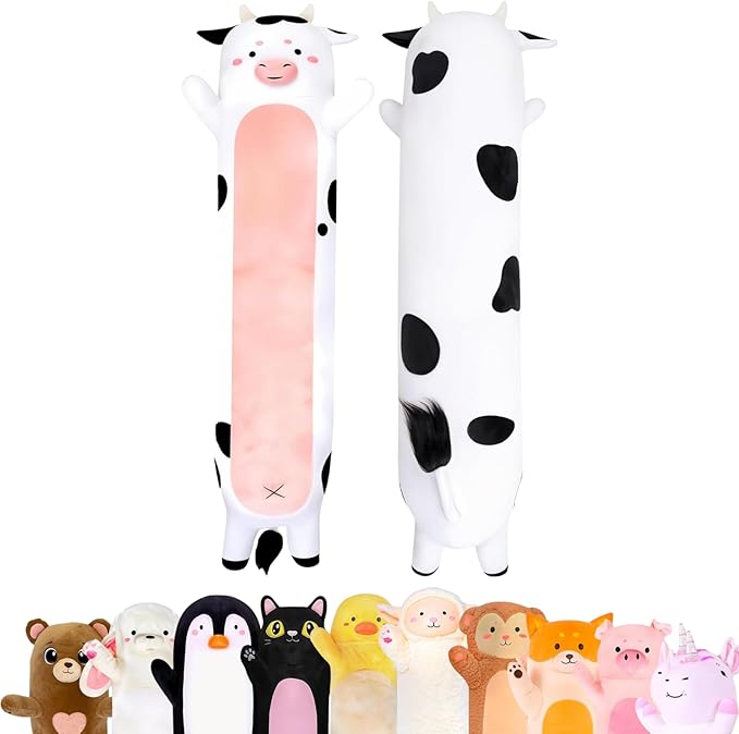 Cow Print Plush Body Pillow for Kids | Long Stuffed Animal Cuddle Pillow | Soft Hugging Toy | Plushie Gift for Girls & Boys | Long Plush Body Pillow for Sleep & Comfort | Medium, 35 Inches