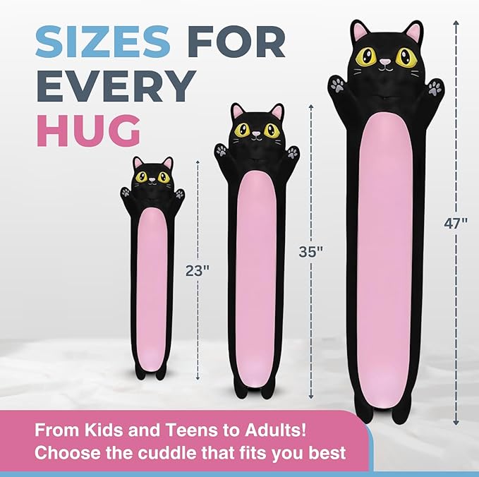 Black Cat Plush Body Pillow for Kids | Long Stuffed Animal Cuddle Pillow | Soft Hugging Toy | Plushie Gift for Girls & Boys | Long Plush Body Pillow for Sleep & Comfort | Small, 23 Inches