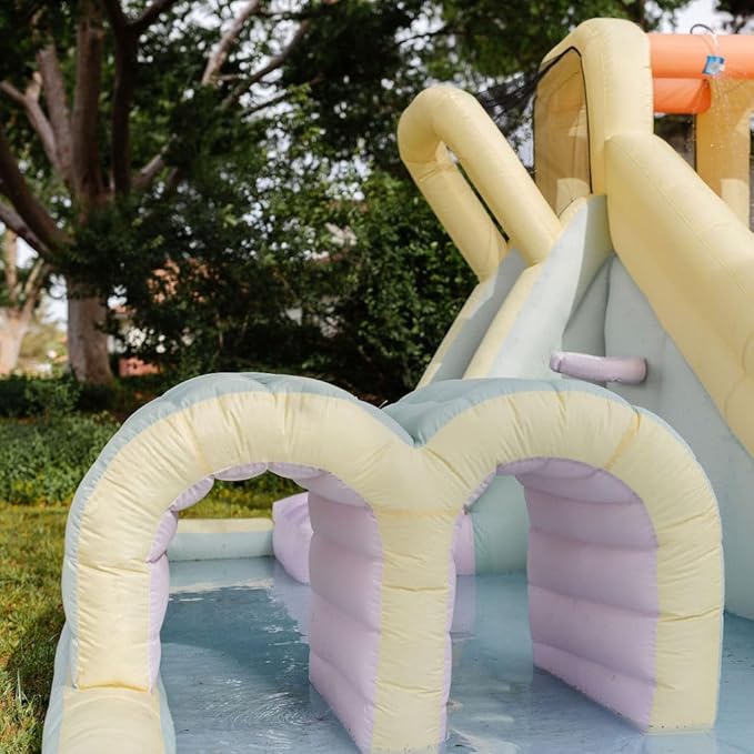 PLAYSMOL Splash Water Bounce House with Dual Slides, Inflatable Water Slide Park with Tunnels, Climbing Wall, Basketball Hoop, Ring Toss, & Sprayer, Ages 3-8