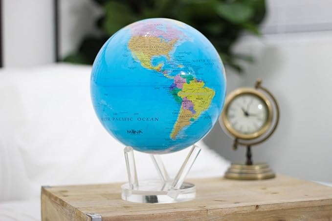 MOVA Globe – Blue Political Map 6” | Rotating World Globe Powered by Light | Educational Home Decor, No Batteries or Wires Needed