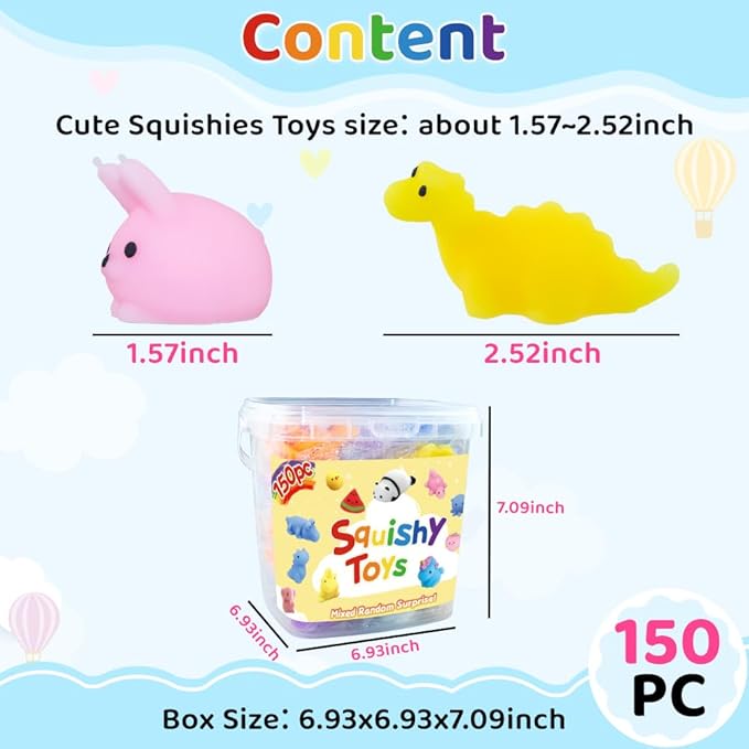 150PCS Party Favors for Kid Girls 4-8 8-12 Kawaii Mochi Squishies Anxiety Reduction Fufu Squishy Slow Rising Bulk for Classroom Prizes Set Game Prizes Goodie Bags Halloween Buckets Easter Eggs