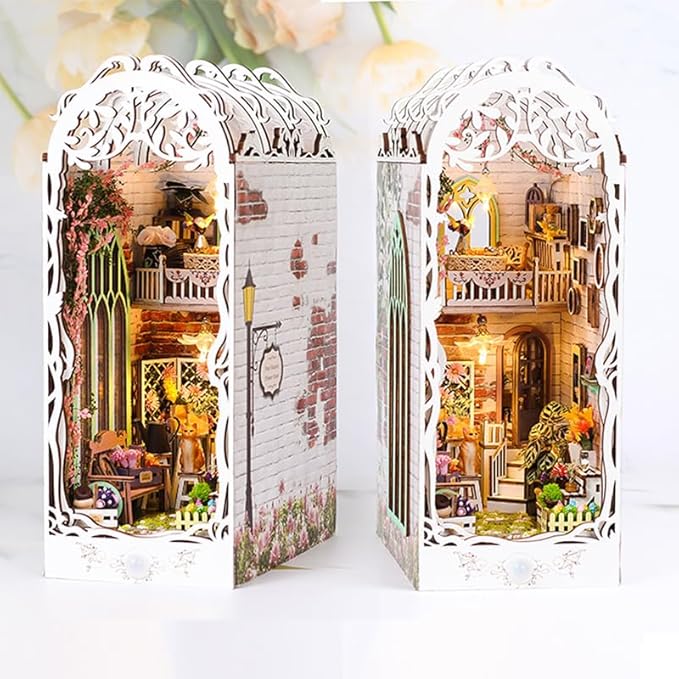 DIY Miniature House Kit, Mini House Building Kit, DIY Book Nook Kit, Tiny Model House for Adults to Build, Beginner 3D Wooden Book Nook, for Family Friends (Greenhouse)