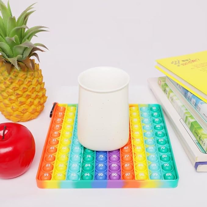Number 1-100 Popper Math Toy, Rainbow Square 100 Bubble Math Manipulative Fidgety Board, Stress Reliving Educational Number Game, Math Counting Supplies Resources for Kids Learning Activity