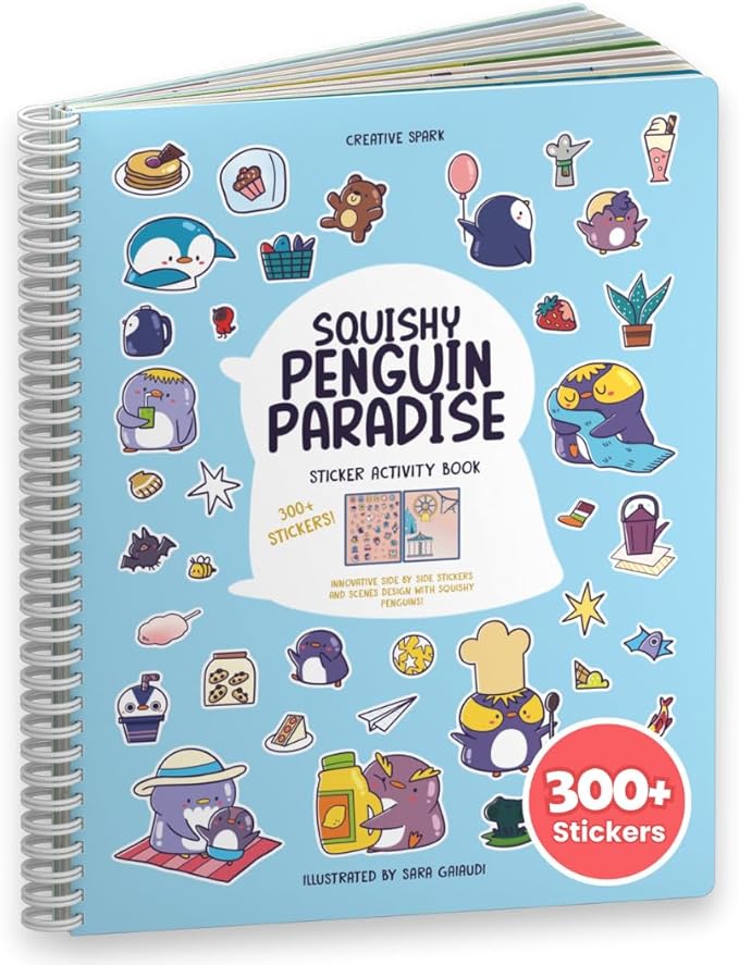 Cupkin Penguin Sticker Book Activity for Kids, Toddler Airplane Travel Essentials, 300+ Animal Stickers for Kids + 8 Scenes + Coloring Book Pages, Penguin Children's Gift, Crafts Ages 2-8