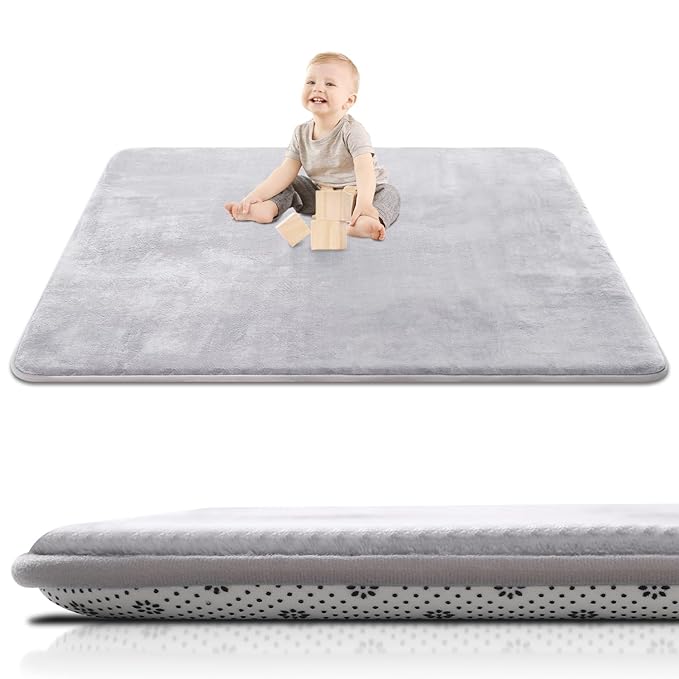 SEPARO Thick Baby Play Mat for Floor,50 x 50 Playpen Mat,Tummy Time Foam Mats,Ultra Soft Support & Plush Feel,Easy Care with Non-Slip Cushioned for Infant,Kids and Toddler Crawling,Grey
