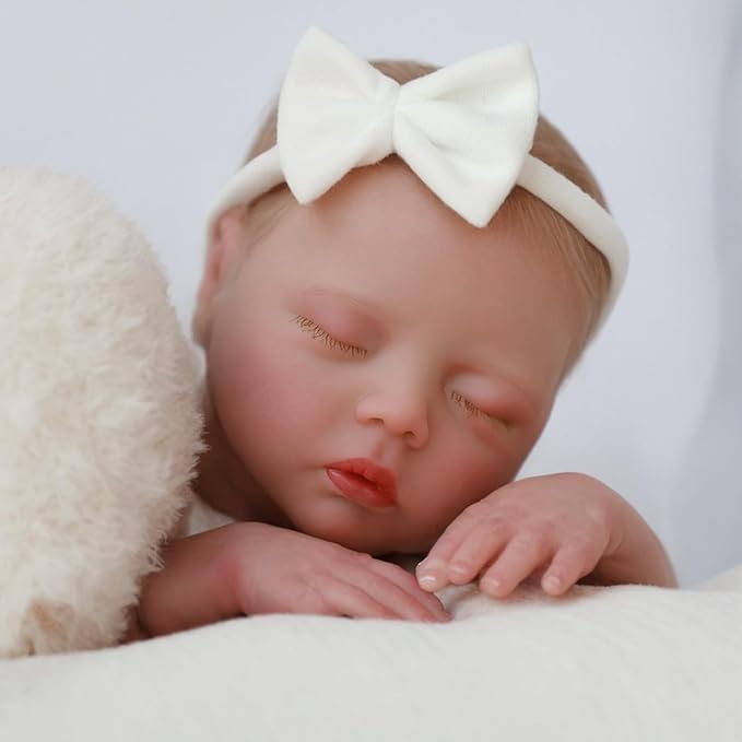 SCOM Lifelike Reborn Baby Dolls - 18 Inch Sleeping Real Life Realistic Newborn Baby Doll with Soft Cloth Body, Sleeping Eyes and Cute Feeding Accessories Toy, Gift for 3+ Year Old Girls Boys Kids