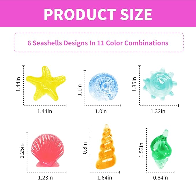 200+ Pcs Sensory Bin Filler Diving Gem Pool Toys Small Bulk Plastic Under The Sea Shells Decorations Ocean Mermaid Kit 11 Colors 6 Styles Mixed Acrylic Tiny Seashells Craft