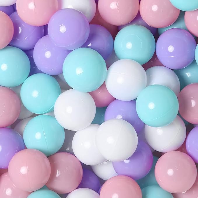 GOGOSO Ball Pit Balls for Toddlers Phthalate-Free BPA-Free Non-Toxic Crush Proof Soft Plastic Play Balls Baby Kids Shape Tent Pool Playhouse Playpen Party Decor,Green Pink Purple White,100PCS