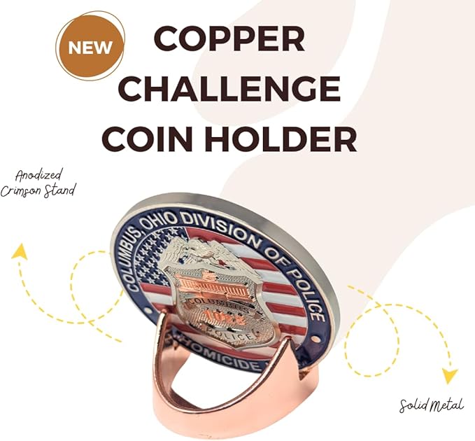 Military Challenge Coin Display Stand - Solid Metal with Anodized Finish - US Vet. Business (Copper Five-Pack)