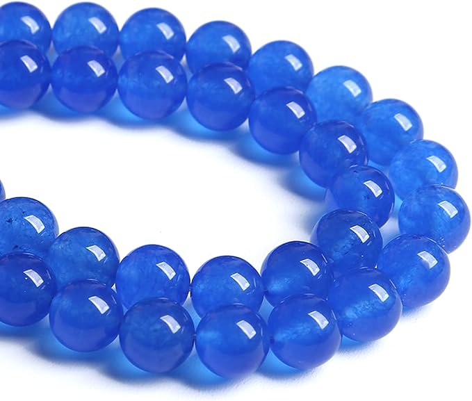 8MM 46PCS Deep Blue Chalcedony Natural Stone Loose Beads for Jewelry Making DIY Bracelet