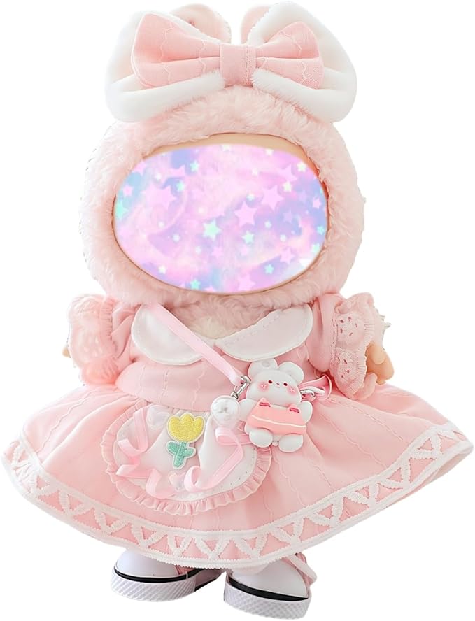17cm Doll Clothes Set, 4 Pieces Dress Skirt Outfit Set for 6.7inch Doll Suit, Cute Fashion Bowknot Shoes Clothes Accessories for 1st/2nd/3rd Gen Dolls Play & Display Pink