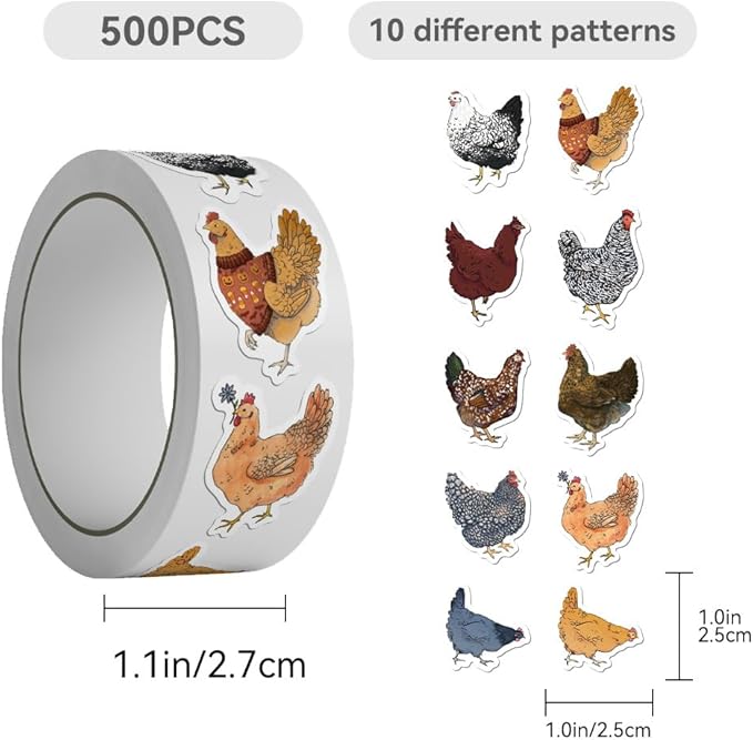 500Pcs Waterproof Chicken Stickers, Cute Vinyl Decals for Water Bottles, Phones, Laptops, Hydro Flasks, Teens Boys Girls School DIY Crafts, Durable Aesthetic Stickers