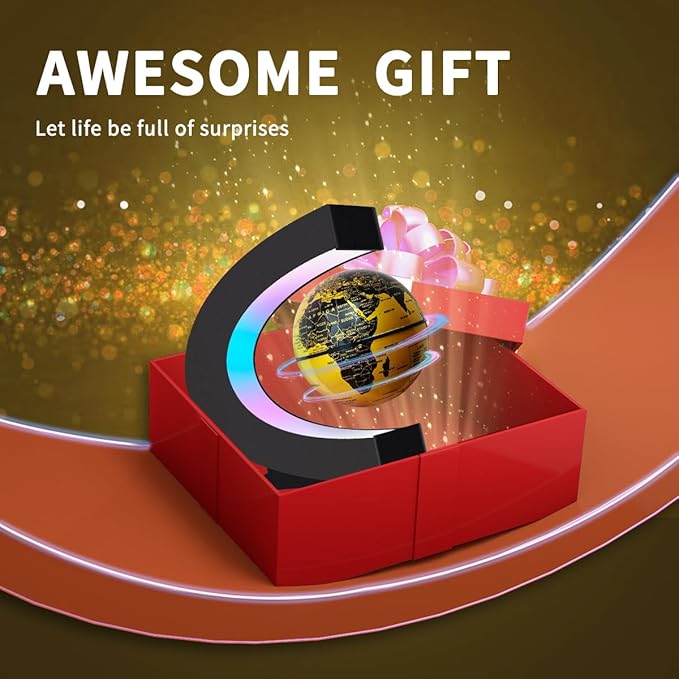 Magnetic Levitating Floating Globe with Multicolor LED Lights, Cool Gadgets C Frame Floating Globe for Office Home Desk Decor, Cool Tech Gift for Men Father Husbands Boys