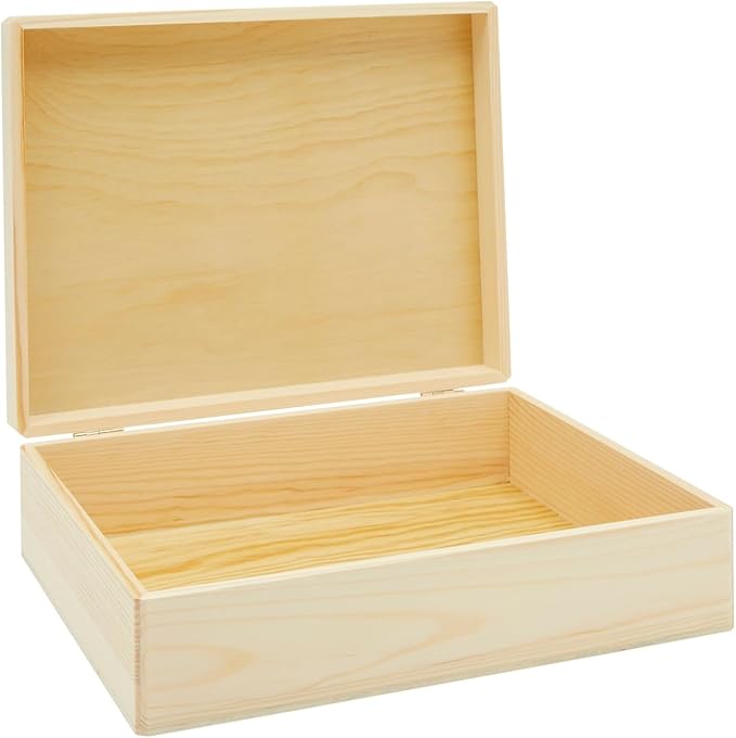 Bright Creations Unfinished Wooden Storage Box - 9 x 12 x 3.3 In, Paulownia Wood, Hinged Lid - Jewelry Box & Craft Storage - Paintable Chest for DIY Projects