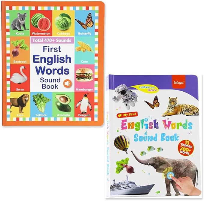 My First English Words Sound Book – 470+ Words, Audio Books for Kids Leap Frog 100 Book English Learning Talking Interactive Toddlers Early Educational Electronic Musical Toy(Two-Book Set)