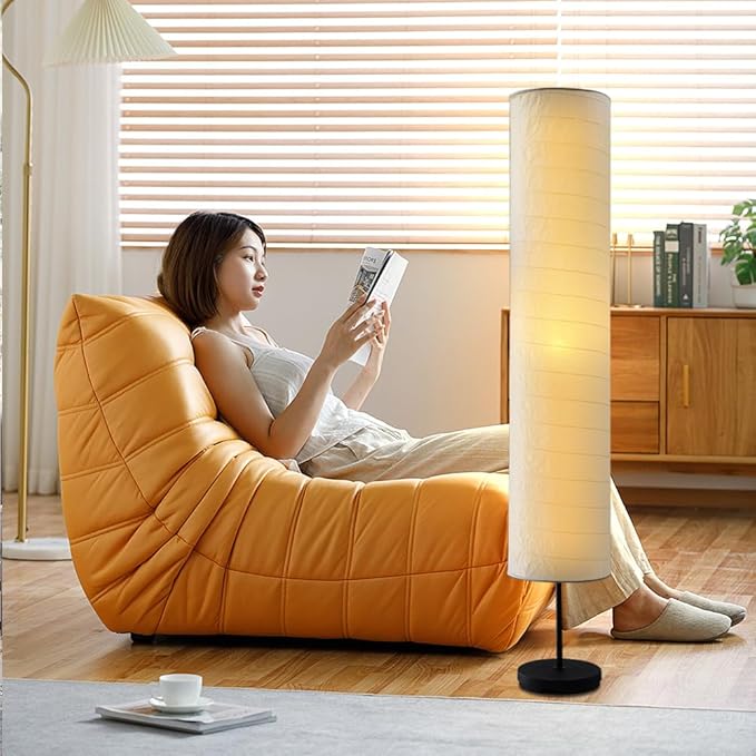 Paper Floor Lamp Floor Lamps Paper and Chrome Standing Lamp Room Decoration Festival Lantern Light Bedroom Dresser Living Kids Room College Dorm Coffee (White, 45.67"x8.66"x8.66")