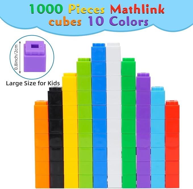 1000 Pcs Math Linking Cubes for Classroom, Kids Counting Blocks for Math STEM Connecting Cubes Math Manipulatives Linking Building Blocks for Spatial Intelligence, Counting,and Creativity