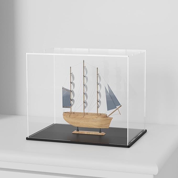 SVENJBB Display Case for Long Model Cars, 16x8x8 Inch Acrylic Box for Trucks and Trains , Clear Acrylic Display Cases with Matte Black Base for Collection Protection and Storage