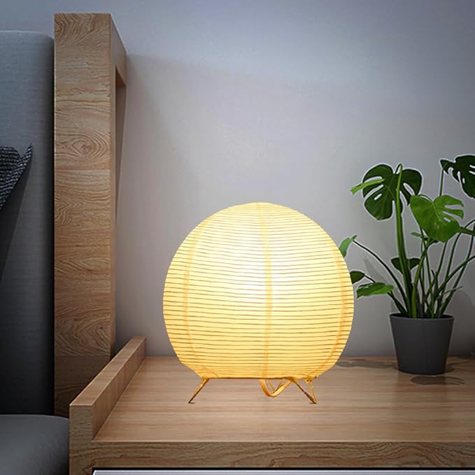 Bedside Table Lamp Paper and Chrome Standing Lamp Room Decoration Festival Lantern Light Nightstand Desk Lamp Bedroom Dresser Living Kids Room College Dorm Coffee (White)
