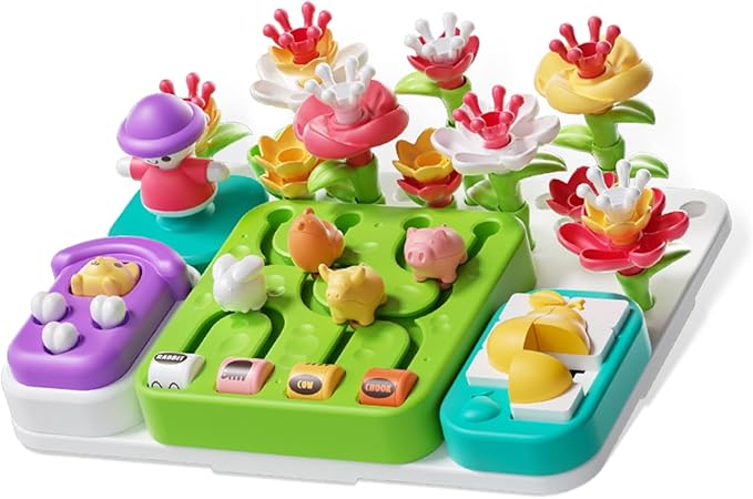 auby STEM Learning Toys for Toddlers 1-3 - Montessori Fine Motor Skills Development Toy with 30+ Building Blocks, Forest Maze Game & Garden Playset for Baby Boys Girls Age 18M+