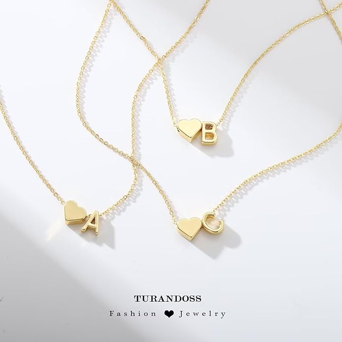 Turandoss Heart Initial Necklace for Women Teen Girls - 18K Gold Plated Letter A-Z Pendant Necklace Dainty Heart Necklaces Tiny Initial Necklaces Birthday Gifts for Women Jewelry