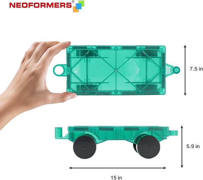 Magnetic Tiles Car Set Truck Kit Toy with Stronger Magnets, Educational Magnet Cars with Re-Enforced Hitch and Long Bed for Girls Boys Toddler Ages 3+ (Green & Yellow)