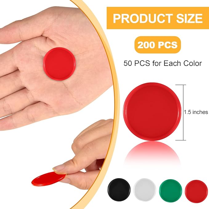 Coopay 1 1/2 Inches Plastic Poker Chips Learning Counters Disks Bingo Chip Counting Discs Markers for Math Practice and Poker Card Game Tokens, Teaching Rewards, 200 Pieces (Red, Green, White, Black)
