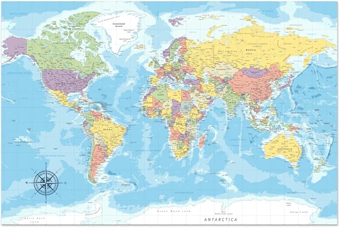 artgeist Pinboard World Map 35x24 in - Cork Board & Canvas Print Wall Art 1 pcs Memoboard with 50 Pins Noticeboard Message Board Image Picture Home Decor Travel Map Map of The World k-C-0128-p-a