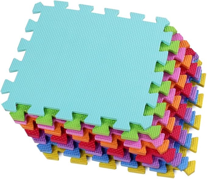 Meiqicool EVA Foam Puzzle Play Mat for Baby - Non Toxic Interlocking Soft Floor Tiles - Kids Toddler Infant Children Room and Yard Exercise Gym Decor - Multi Color，20pcs