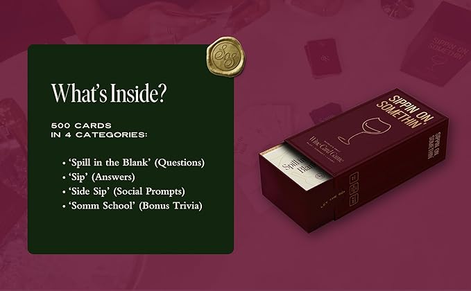 Sippin on Somethin' - Social Card Game for Trivia, Knowledge, and Learning About Wine, Have Fun and Foster Connection - Ideal for 4 to 20 Players