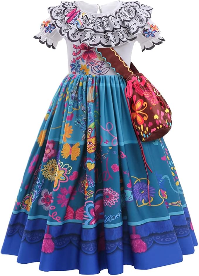Encanto Dress - Mirabel Dress, Isabella Costume for Girls - Cosplay Dress Up With Glasses & Earrings