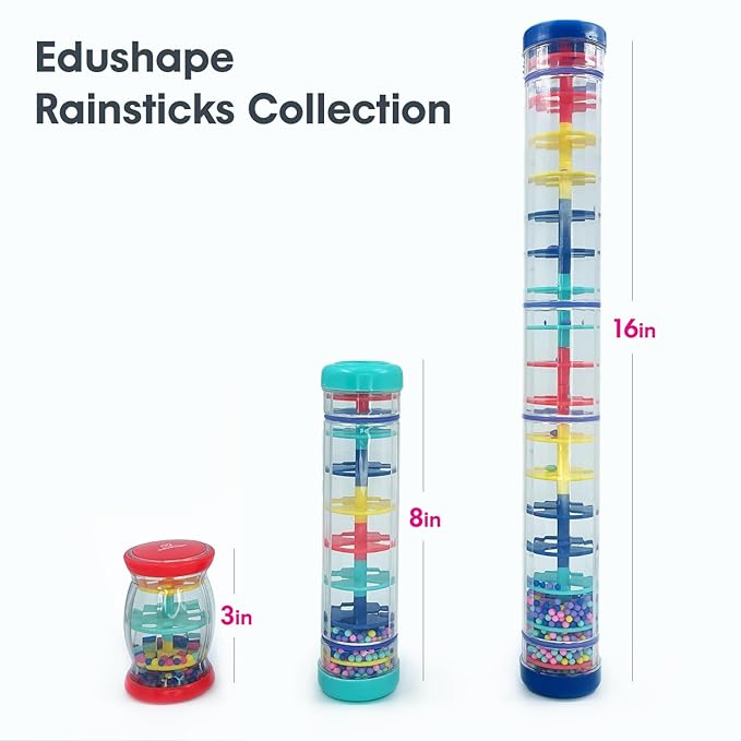 Edushape Rainstick 8 Inch - Rainmaker Toy for Babies, Sensory Tubes Musical Instrument - Rain Stick Baby Toy for Soothing Rain Sounds, Perfect Tummy Time Toys, Engaging Toddler Sensory Play