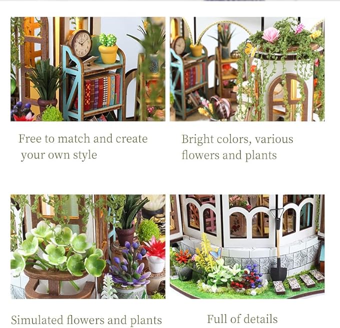 DIY Miniature House Kit,Green Garden Mini House Building Kit with LED & Furniture,Tiny House Dollhouse Kit for Adults Teen Hobby,Wooden Craft Mini Model Kit,Plants Lover Home Decor Birthday Gifts