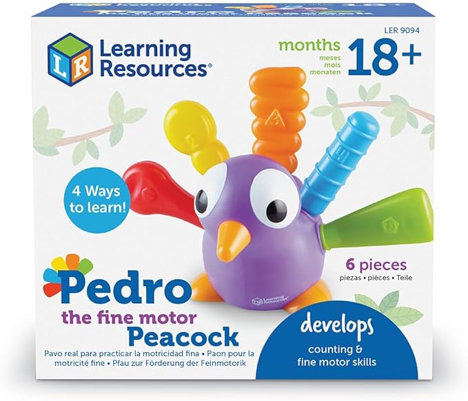 Learning Resources Pedro the Fine Motor Peacock ,Toddler Learning Toys, Montessori Toys, Develops Fine Motor Skills, Toddler Toys, Ages 18+ Months ,6 pieces