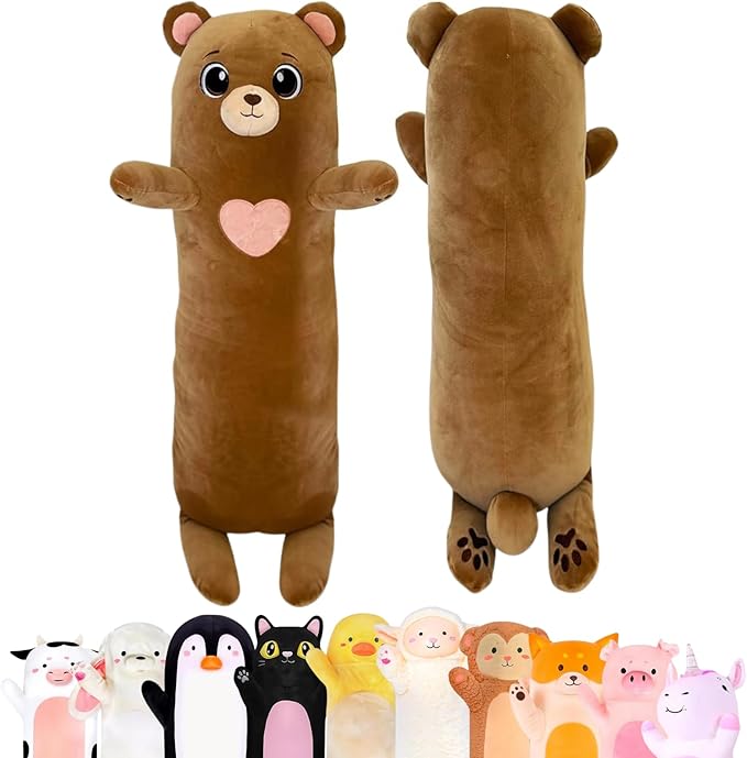 Bear Plush Body Pillow for Kids | Long Stuffed Animal Cuddle Pillow | Soft Hugging Toy | Plushie Gift for Girls & Boys | Long Plush Body Pillow for Sleep & Comfort | Small, 23 Inches