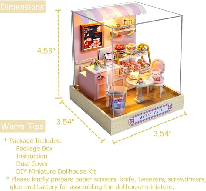 TuKIIE DIY Miniature Dollhouse Kit with Furniture, 1:24 Scale Creative Room Mini Wooden Doll House Plus Dust Proof for Kids Teens Adults(Sweet Talk)