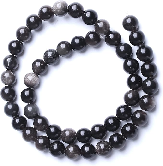 6MM 60PCS Natural Stone Silver Obsidian Loose Beads for Jewelry Making DIY Bracelet