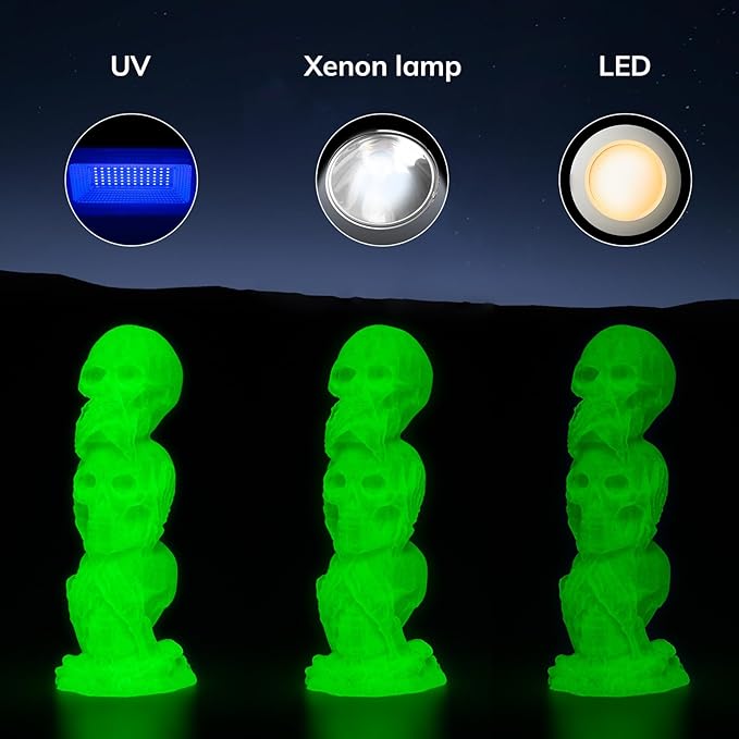 AMOLEN 3D PLA Printer Filament, 1.75mm Glow in The Dark Green PLA Filament for 3D Printing, Best with UV Lamps, 1kg Spool (2.2lbs), Dimensional Accuracy +/- 0.02 mm, Fit Most FDM 3D Printers