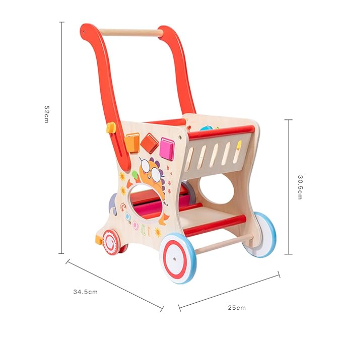 Wooden Baby Push and Pull Walker with Wheels for Boy&Girls,Multiple Activities Kid’s Toy,Shopping Cart Sit to Stand Walker for Toddlers